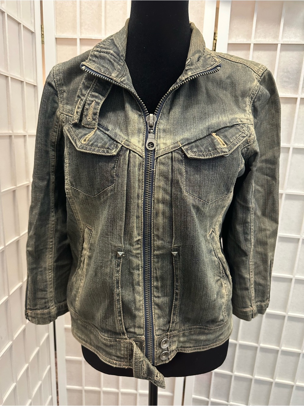 DKNY Washed Olive Green Denim Jacket